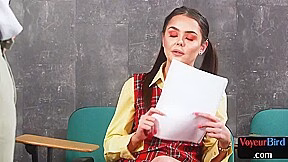 Uniform upskirt voyeur giving JOI to professor