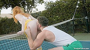 I am bended over the tennis net and pussy licked by my coach