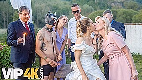 BRIDE4K. Sexy bride with natural tits is having a kinky sex with a groom dressed up as a hound